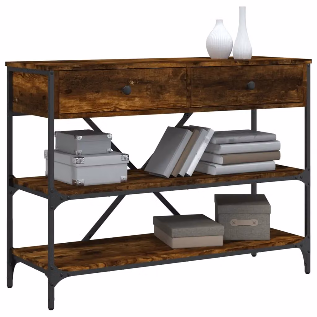 Berkfield Home Smoked Oak Console Table with Drawers and Shelves in Brown – 3