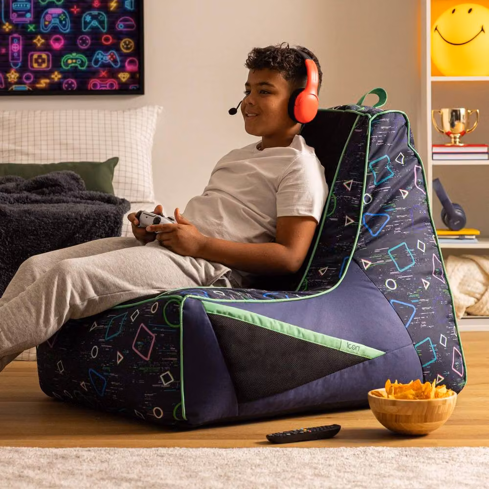 icon Meta Gaming Childrens Bean Bag Recliner in Blue, Small – 1