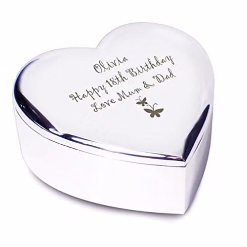 Personalised Memento Company Butterfly Heart Trinket Box in Silver – 1