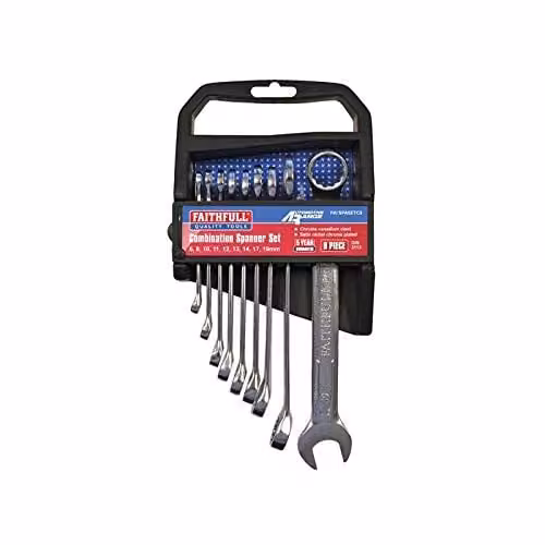 Faithfull 8 Piece Chrome Vanadium Combination Spanner Set in Silver