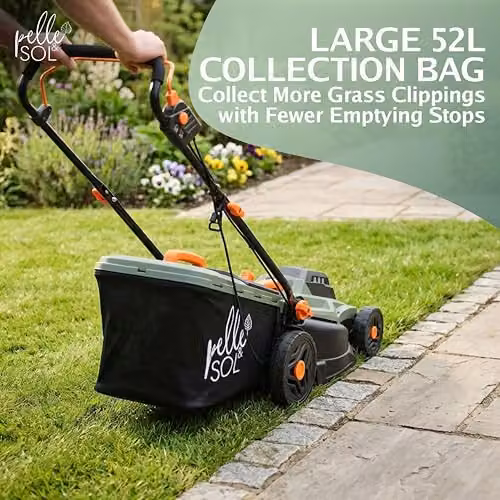 Pelle & Sol Electric Corded Lawn Mower with 43cm Cutting Width and 52L Grass Collector – 7