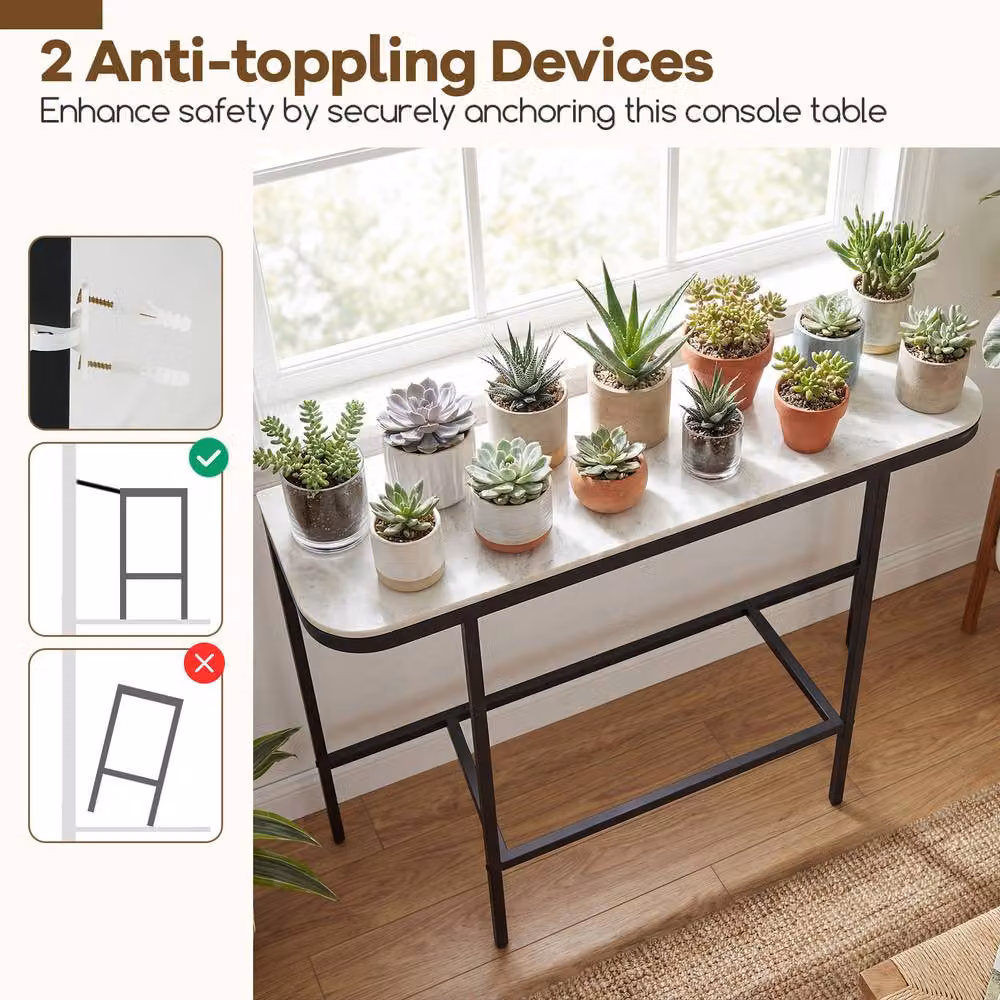 Costway Modern Hallway Console Table with Grey Faux Marble Top and Metal Legs – 4