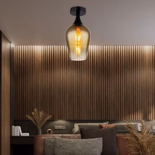 Netlighting Lavus Semi Ceiling Light with Black and Gold Glass Shade, Diameter: 30 cm – 2
