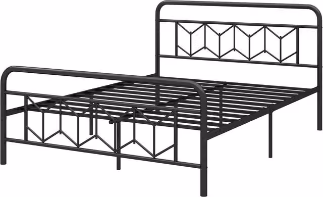 Gymax King Size Metal Platform Bed Frame with High Headboard, Black, 180 x 200 cm