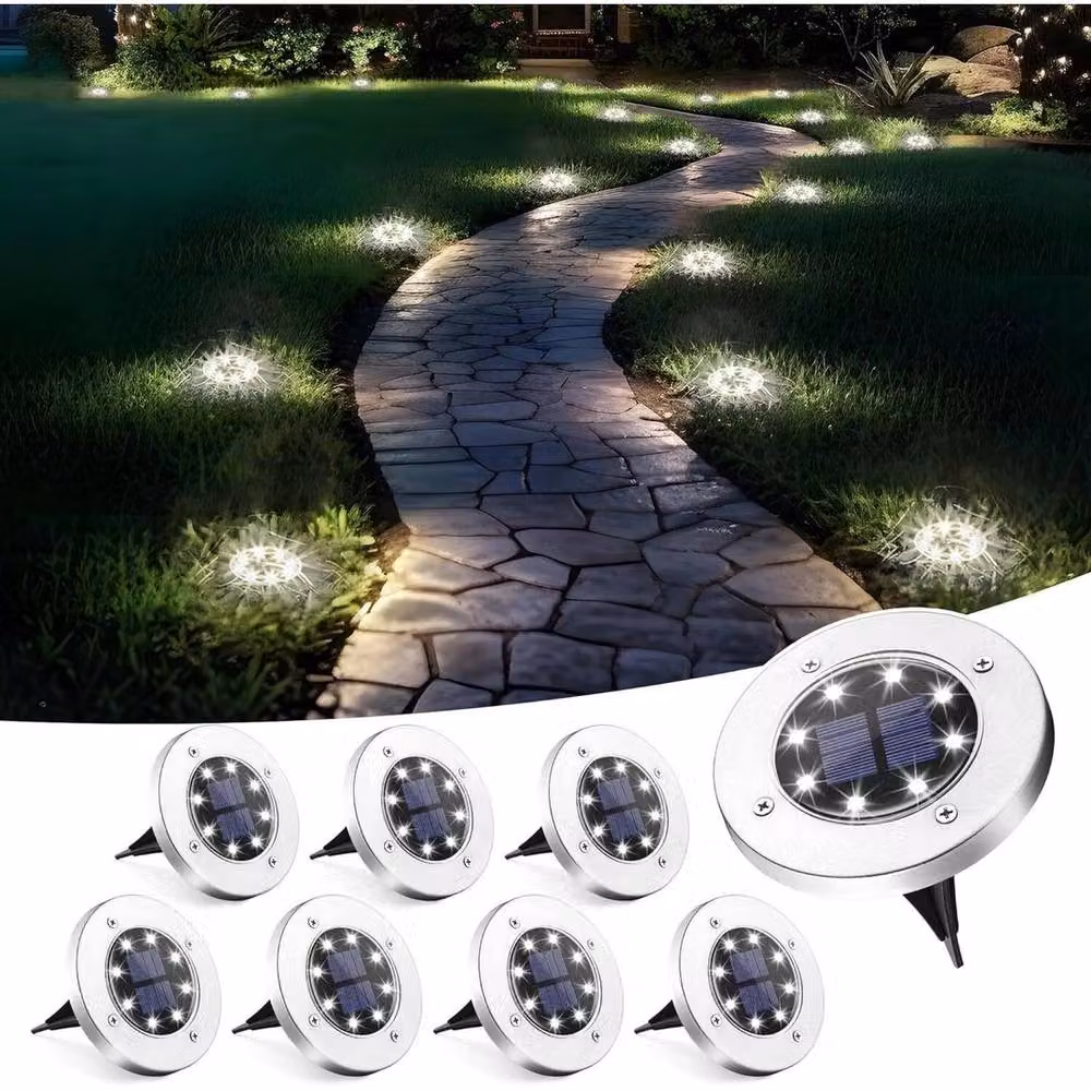 NESTLUNE 8-Pack Solar LED Outdoor Path Lights in Silver, Diameter: 40 cm, Height: 25 cm – 2