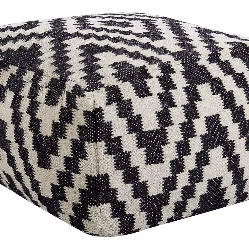 Wyld and Coco Geometric Wool Pouffe Ottoman in Black and White, W/D/H: 56 x 56 x 32 cm – 2