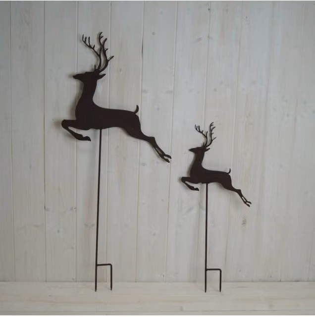 KDMD S/2 Black Metal Reindeer Garden Stakes for Christmas Decor
