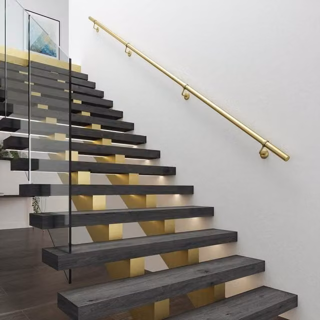 Rothley Satin Brass Stair Hand Rail Kit, 3.6m, Gold/Brass