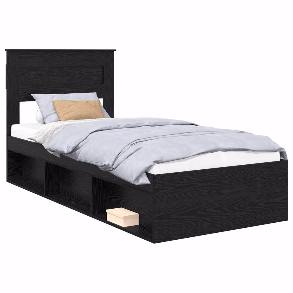Berkfield Home Black Bed Frame with Headboard in Solid Pine Wood, W: 75 cm, L: 190 cm – 2