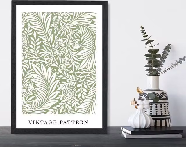 ARTZE William Morris Green Floral Art Print with Black Frame, A4