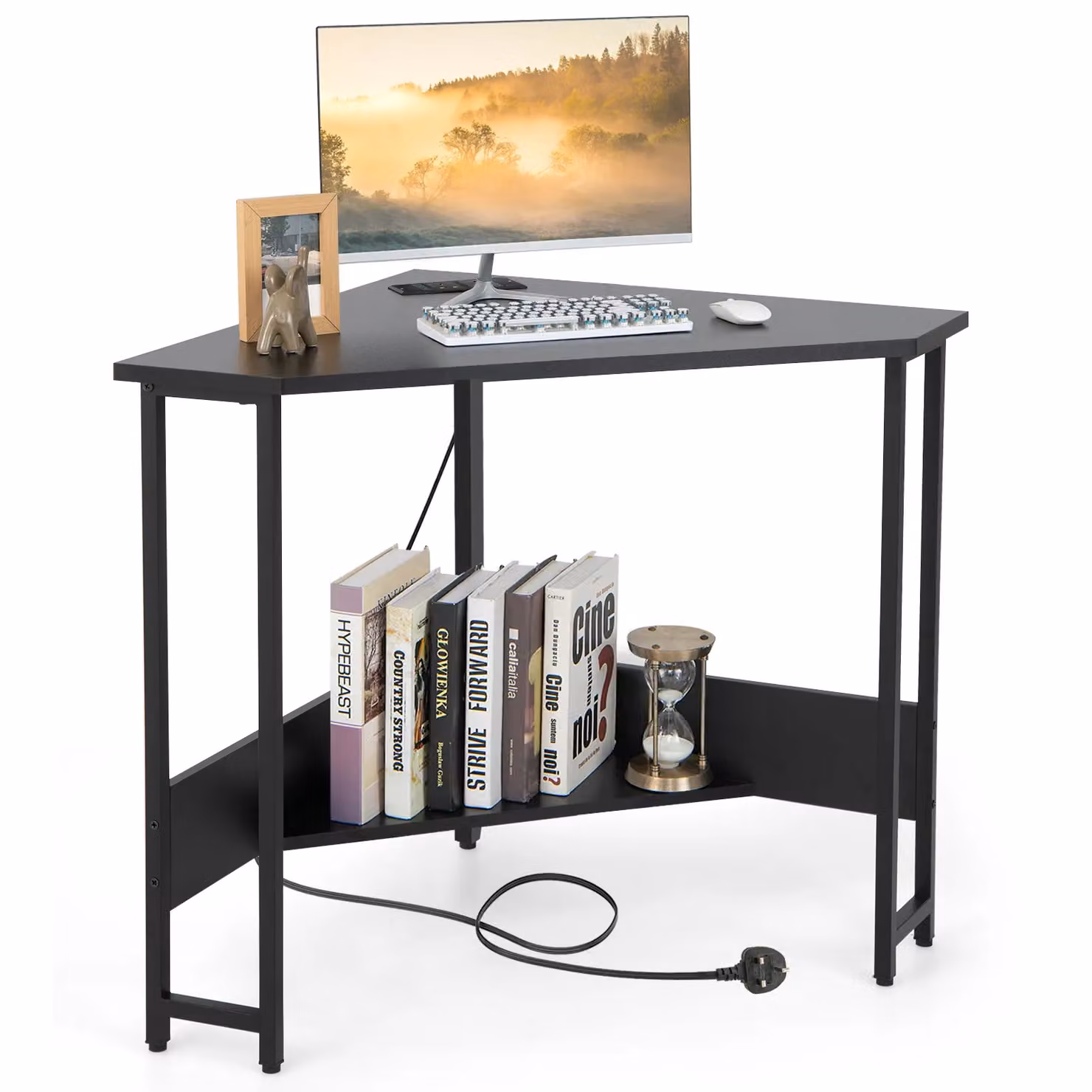 Costway Modern Triangle Corner Desk with Power Outlet in Black – 2