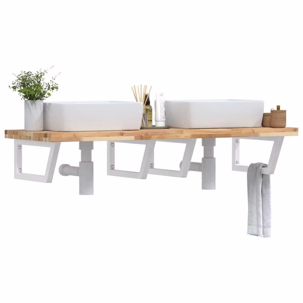 Berkfield Home Elegant Wall Mounted Basin Shelf in Brown Acacia Wood and Steel