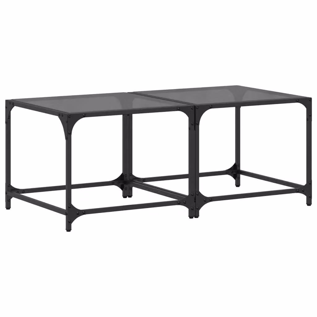 Berkfield Home Set of 2 Modern Square Coffee Tables with Black Glossy Glass Tops and Steel Legs, W/D/H: 50 x 50 x 40 cm – 2