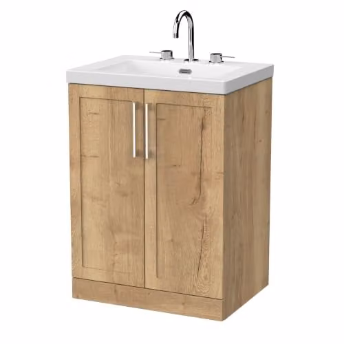 Balterley Stonnall Traditional Floor Standing 2 Door Vanity Unit with 3 Tap Hole Fireclay Basin, Autumn Oak – 1