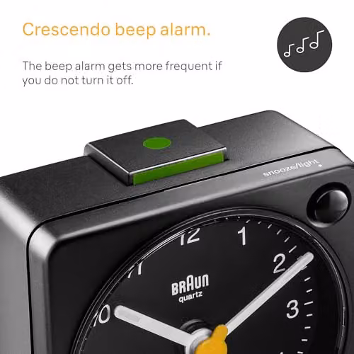 Braun Classic Travel Analogue Alarm Clock with Snooze and Light in Black – 2