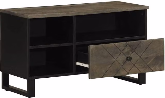 Berkfield Home Black Mango Wood TV Cabinet W: 80 cm, D: 33 cm, H: 46 cm – 1