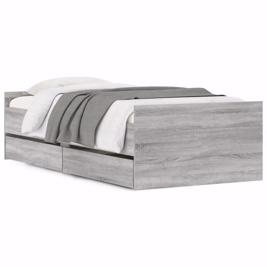 Berkfield Home Small Single Bed Frame in Grey Sonoma with Drawers, W: 75 cm, L: 190 cm – 2