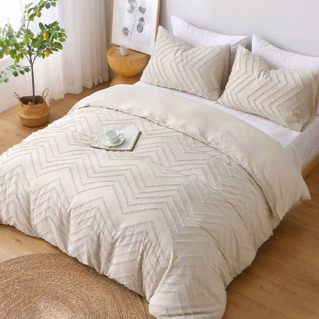 Pamposh Ultra Soft Tufted Microfibre Duvet Cover and Pillowcase Set in Taupe, Double Size (140 x 200 cm)
