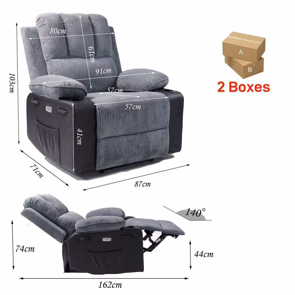 Violhedo Ergonomic Power Recliner Chair with Massage Footrest and Cup Holders in Grey – 6