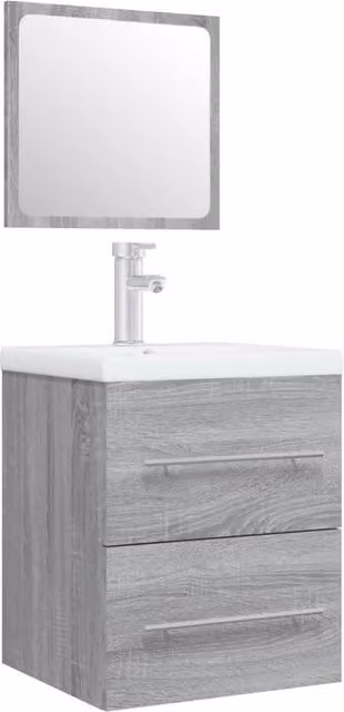 Berkfield Home Wall Mounted Bathroom Sink Cabinet with Built-in Basin in Grey Matt Engineered Wood