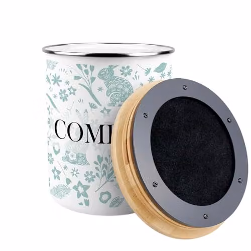 Purely Home Green Wild Rabbits Compost Caddy, 2L Metal Kitchen Food Waste Bin with Removable Inner Bucket and Odour Filter – 2