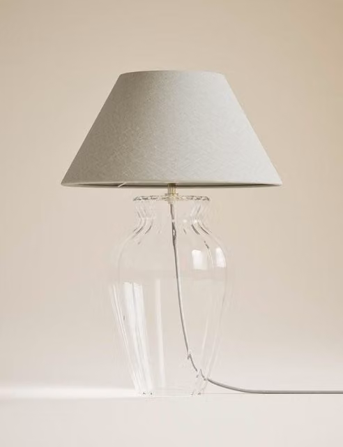 M&S Glass Fluted Table Lamp in Transparent Grey