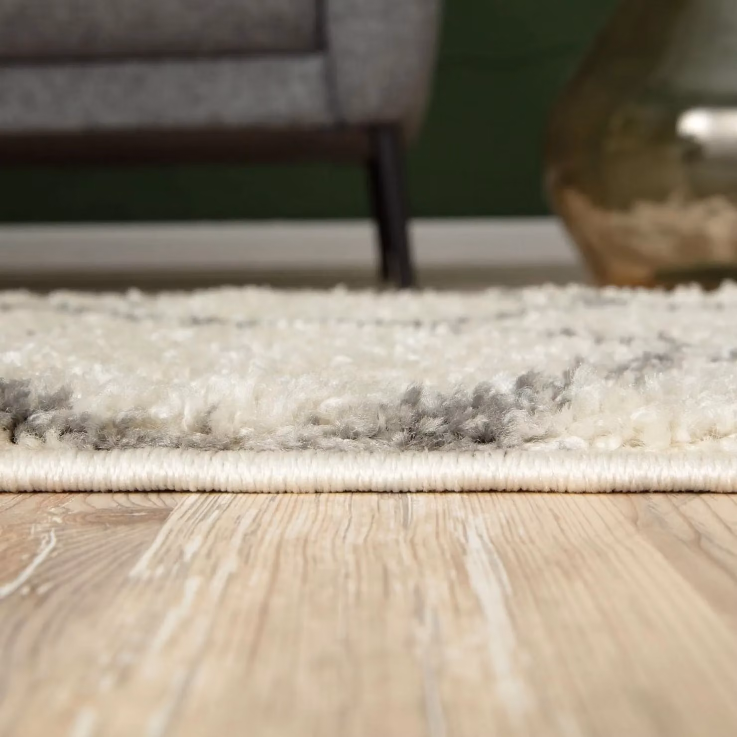 THE RUGS Soft Trellis Moroccan Shaggy Round Rug in Ivory, Grey and White, Diameter: 120 cm – 2