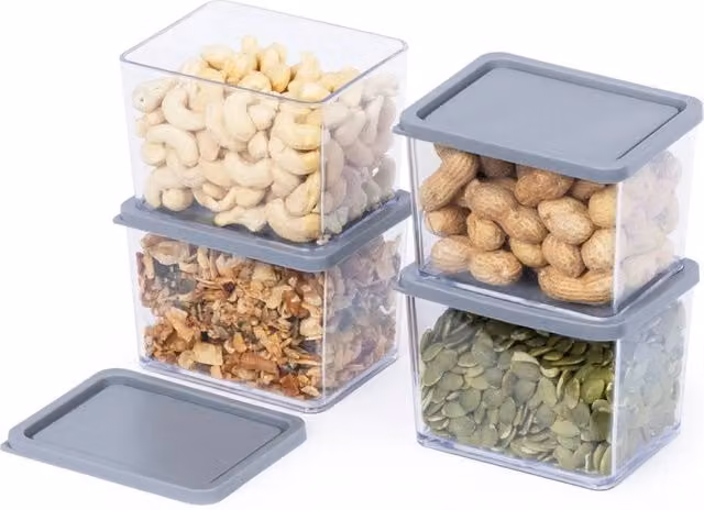 Nordara Stackable Airtight Food Storage Containers with Lids, Clear, 4 x 370 ml – 1
