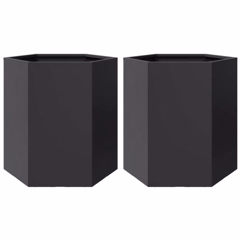 Berkfield Home Durable Steel Hexagon Garden Planter, 2 Pack, Black, W: 46 cm, D: 40 cm, H: 45 cm – 2