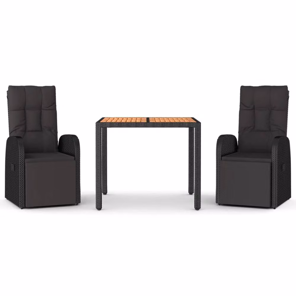 Berkfield Home Beautiful 3 Piece Black Poly Rattan and Oiled Acacia Wood Garden Dining Set – 2