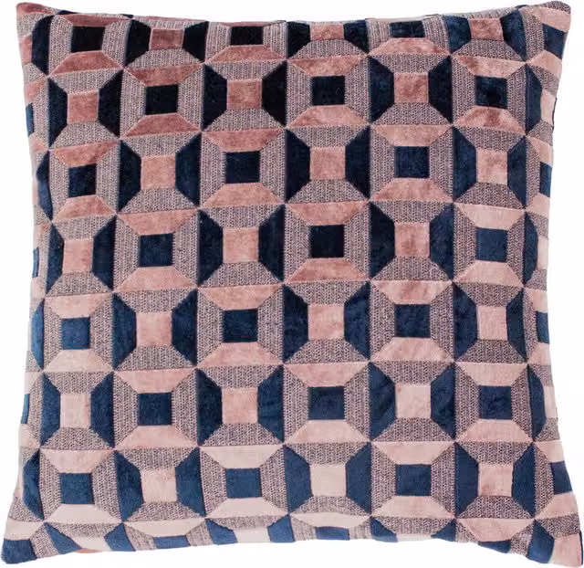Make It A Home Empire Velvet Jacquard Square Cushion in Pink and Blue