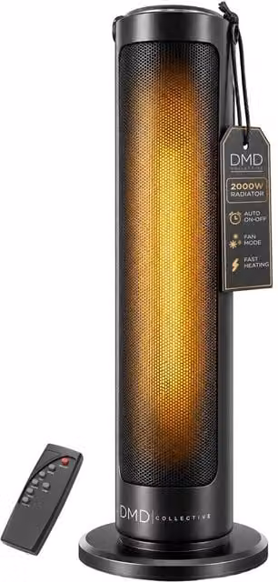 DMD Collective 20 inch Ceramic Fan Heater with Remote Control in Black