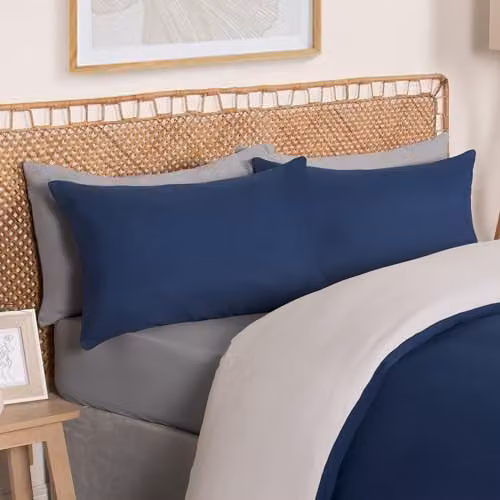 OHS Reversible Plain Microfibre Duvet Cover and Pillowcase Set in Navy and Grey, Single Size, Duvet Cover: 135 x 200 cm, Pillowcase: 50 x 75 cm – 4