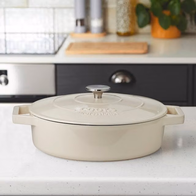 Cooks Professional Enamelled Cast Iron Casserole Dish, 28 cm, White