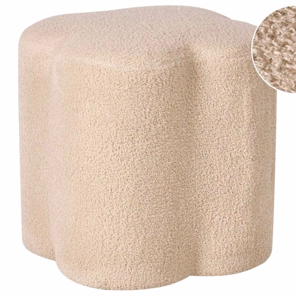 Wyld and Coco Havenly Clover Shaped Beige Bouclé Pouffe Footstool Side Table – 2