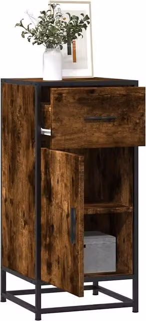 Berkfield Home Industrial Sideboard in Smoked Oak and Brown, W/D/H: 35.5 x 35 x 76 cm – 1