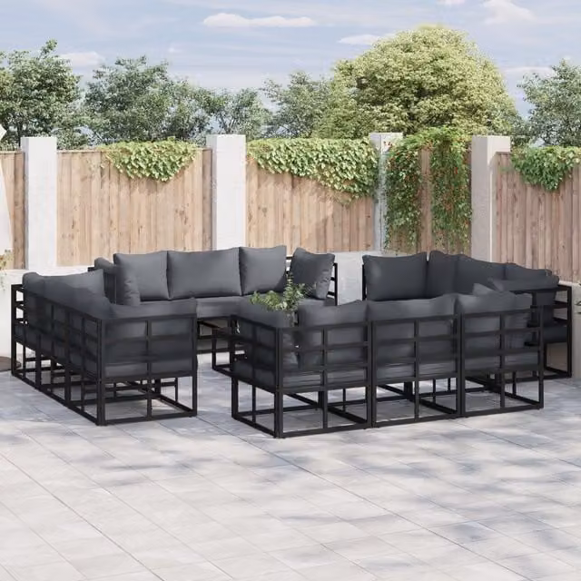 Berkfield Home 13 Piece U-Shape Garden Sofa Set in Black with Powder Coated Aluminium Frame and Upholstered Cushions, W/D/H: 70 x 70 x 32 cm – 1