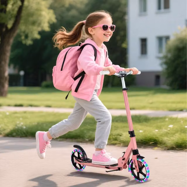 Costway Pink LED Light-Up Scooter with Height Adjustment and Light and Sound Effects