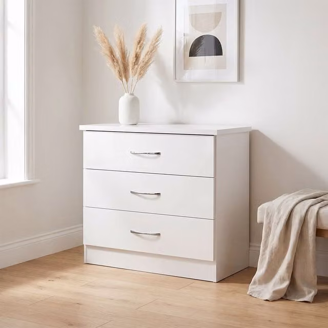 Seconique Nevada Modern White High Gloss 3 Drawer Chest – 1