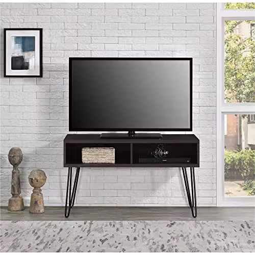 Gr8 Home Retro Wood and Metal TV Stand with Storage Shelves in Dark Brown and Black, Fits up to 42 inch – 2