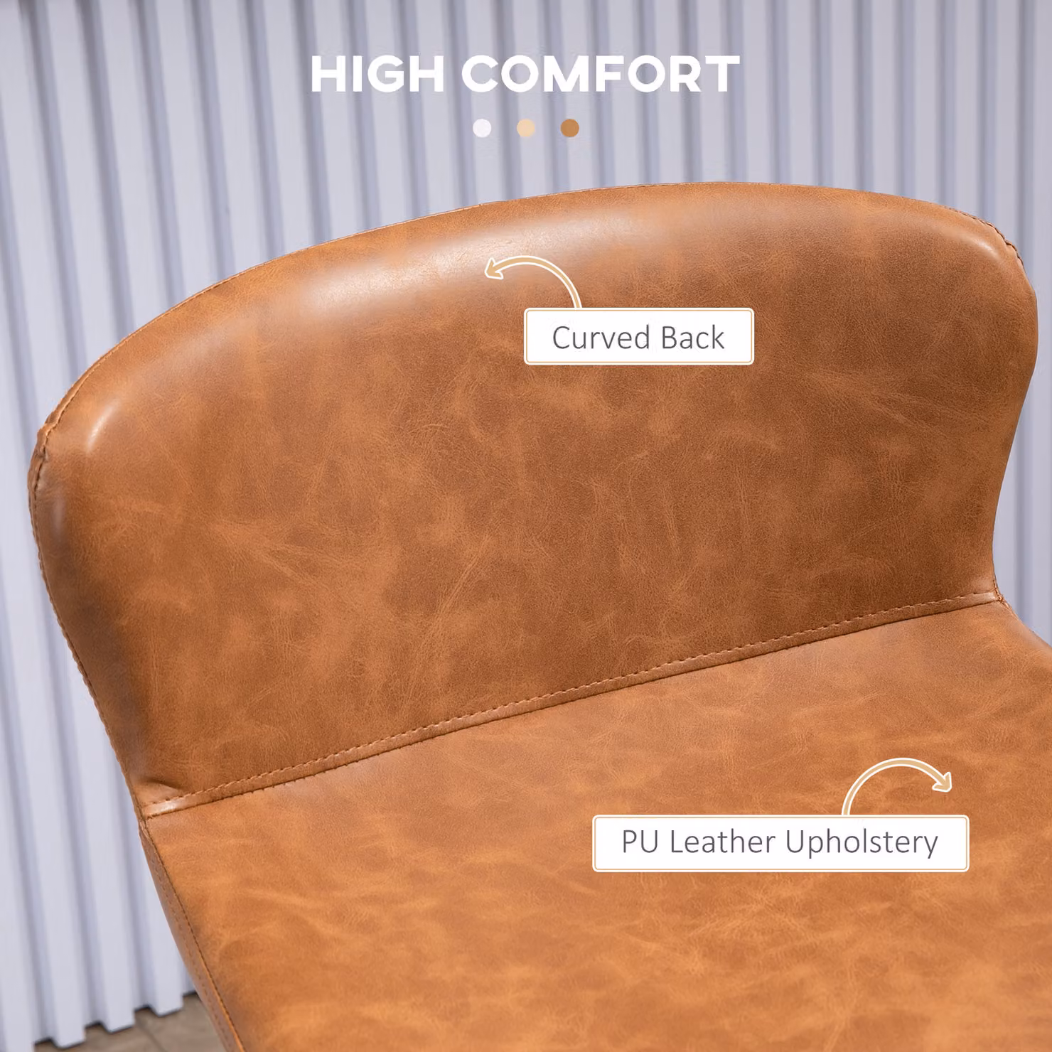 HOMCOM Set of 2 Brown PU Leather Upholstered Bar Stools with Backs and Metal Legs – 5