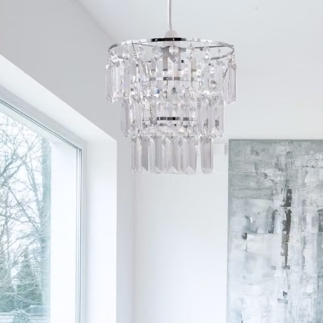First Choice Lighting Three Tier Modern Acrylic and Crystal Light Shade in Transparent and Chrome – 1