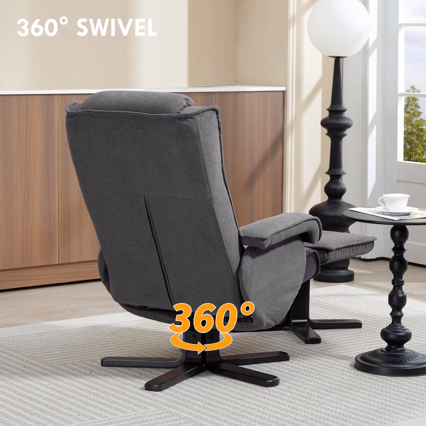 HOMCOM Rocker Swivel Recliner Chair with Footstool in Grey Velvet – 5