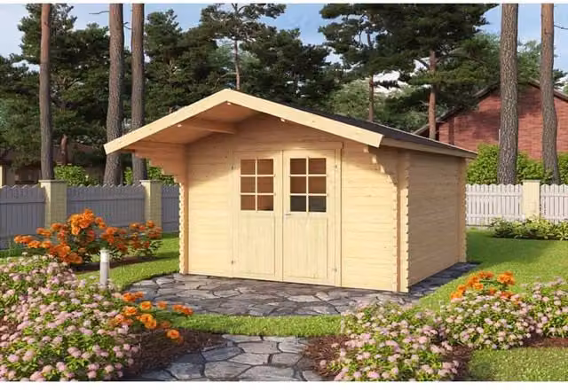 Lasita Maja Ltd Viljandi 34 Log Cabin Garden Room and Home Office in Beige, W: 445 cm, D: 339.7 cm, H: 245.1 cm – 1