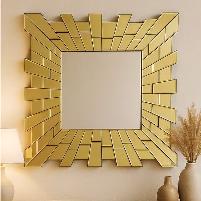 Orsina Glitzy Small Square Geometric Wall Mirror in Gold