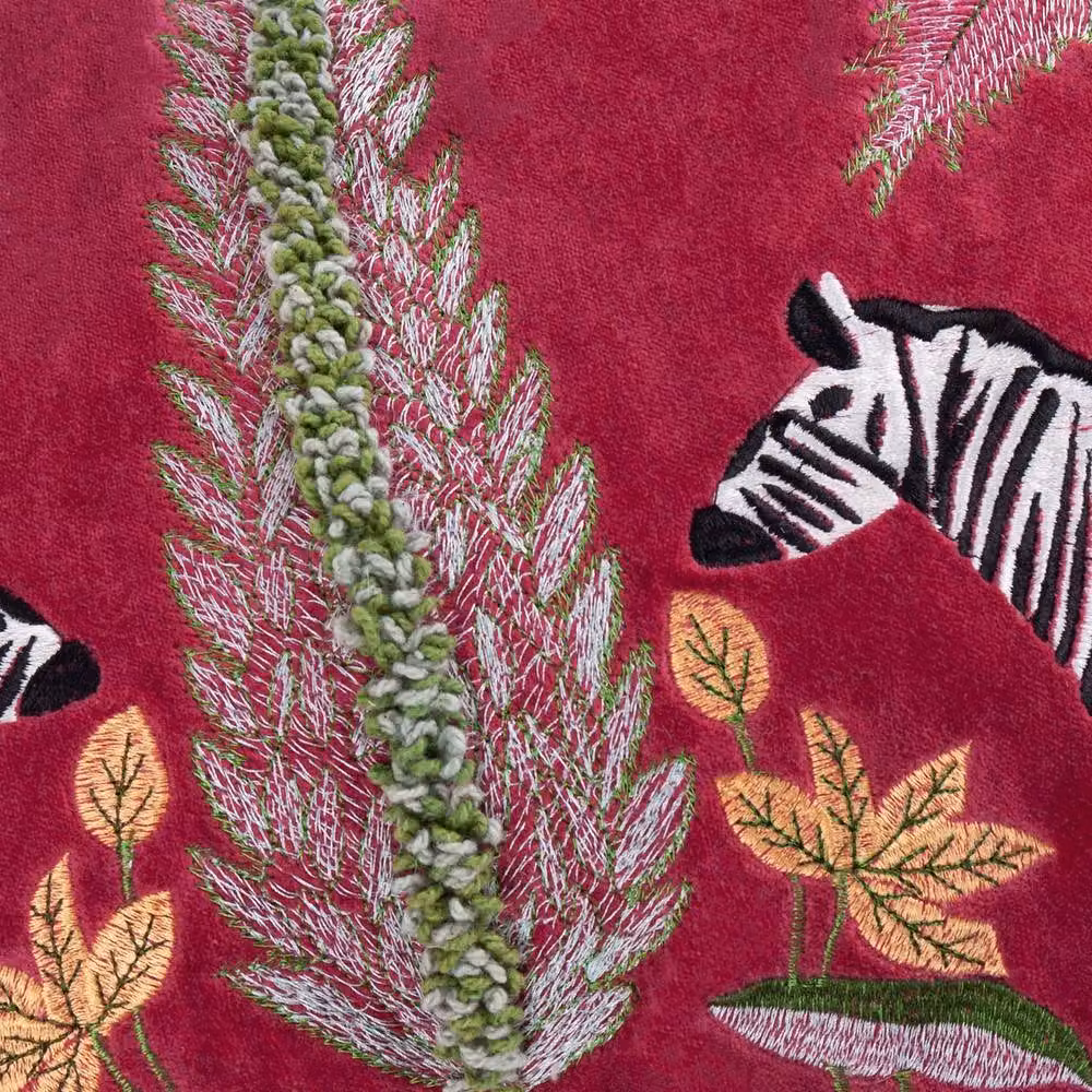 Wylder Tropics Kalahari Embroidered Velvet Floral Cushion, Multicolour, W: 50 cm, H: 30 cm, D: 30 cm – 2