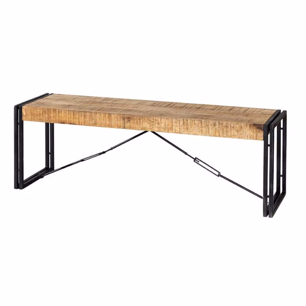 Wyld Haus Toivakka Industrial Reclaimed Wood and Metal Dining Bench in Brown – 2