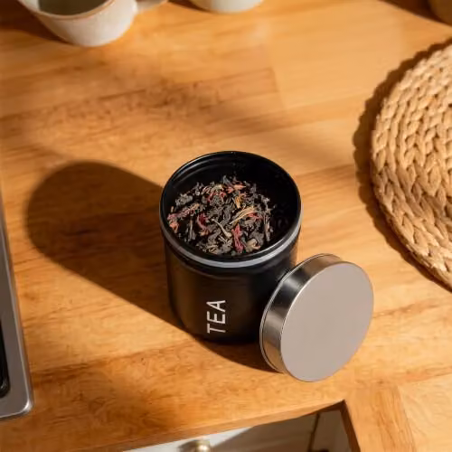 Harbour Housewares Metal Tea Storage Canister with Airtight Lid, Black – 6