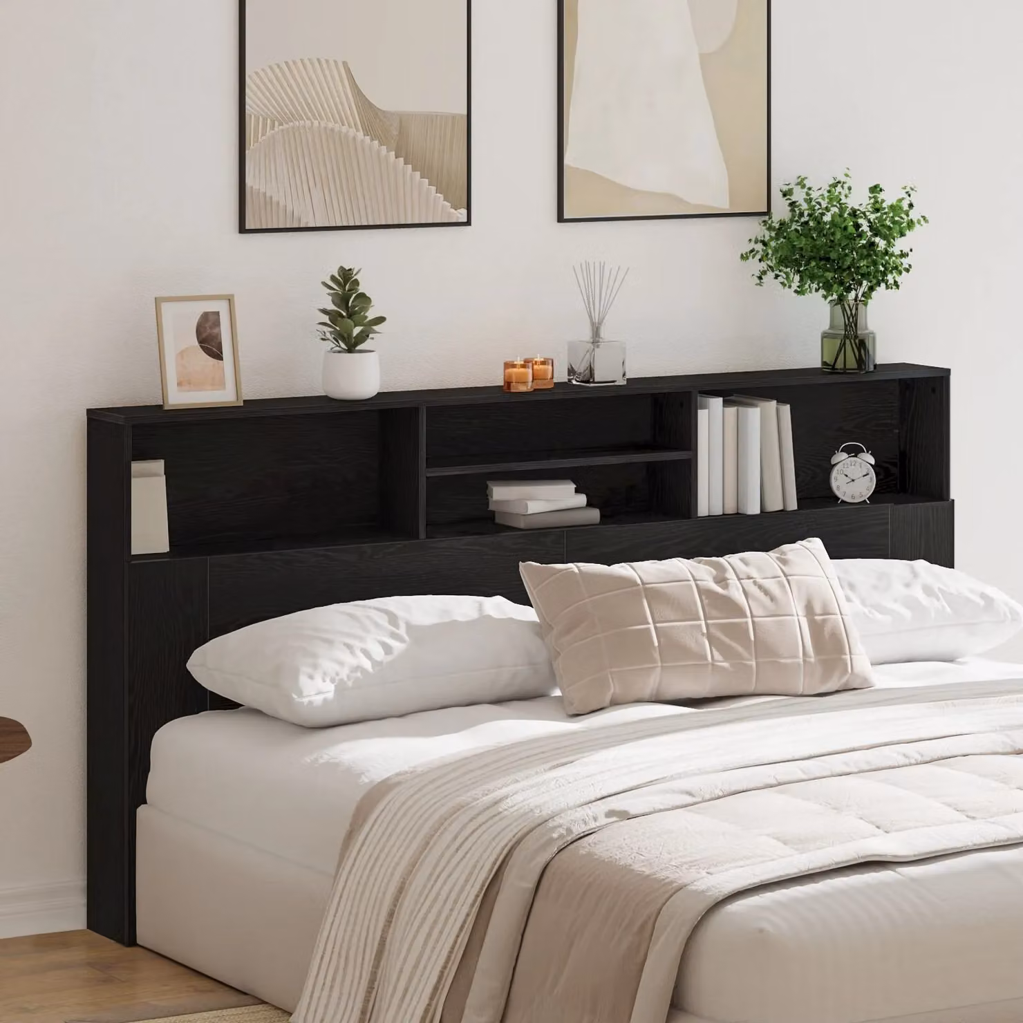 Berkfield Home Black Oak Headboard Cabinet with Integrated Shelf, W: 200 cm, D: 19 cm, H: 103.5 cm – 3