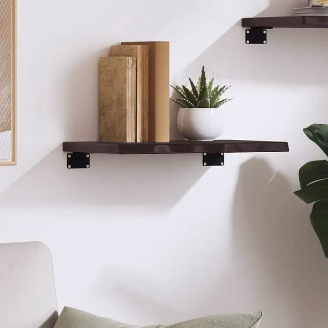 Berkfield Home Wall Mounted Rustic Oak Shelf in Dark Brown and Grey, W/D/H: 40 x 30 x 2 cm